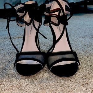 BCBGMAXAZRIA size 6 black suede lace up heels.